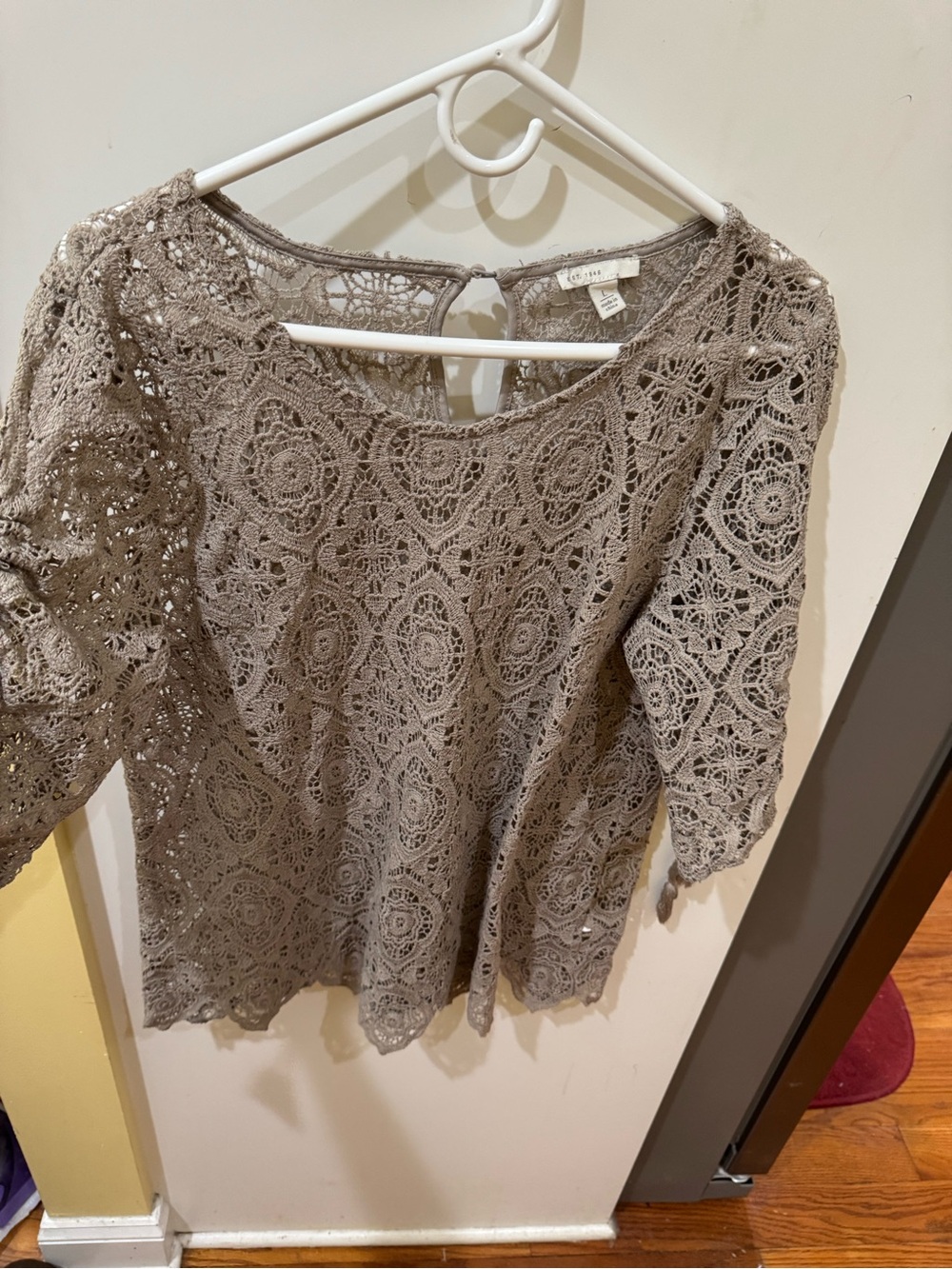 Women’s Crochet Lace Top in Taupe